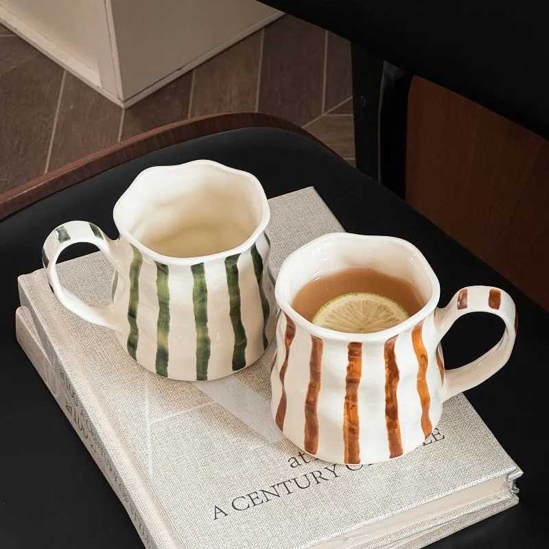 European Ceramic Striped Coffee Cup Irregar Couple g Exquisite Afternoon Tea Flower Tea Coffee Cup He Breakfast Milk g H251209