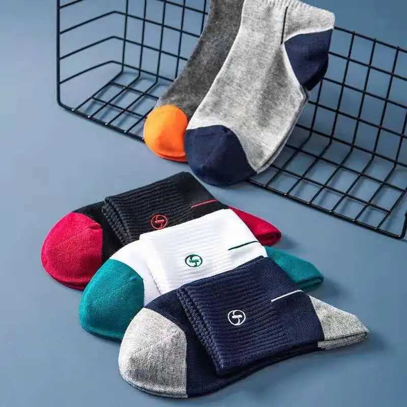 5 Pairs Mens Elastic Athletic Sports Socks Anti Odor Sweat Absorption Fashion Crew Socks For Daily And Outdoor WearingT251209