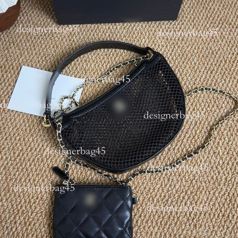 New Style Inspired Hollow Fishnet Crescent Chain Crossbody Half Moon Net Bag Mother Daughter designer bag Luxury handbag Handbag Gift Counter