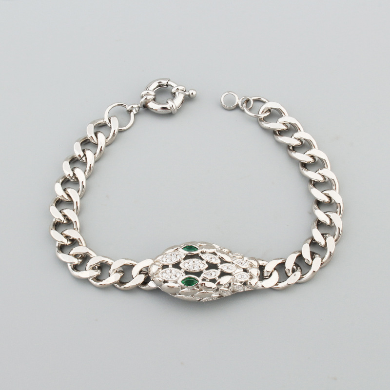 New Green Eye Snake Ring Women's Bracelet Set Earrings Necklace Copper Gold Zircon