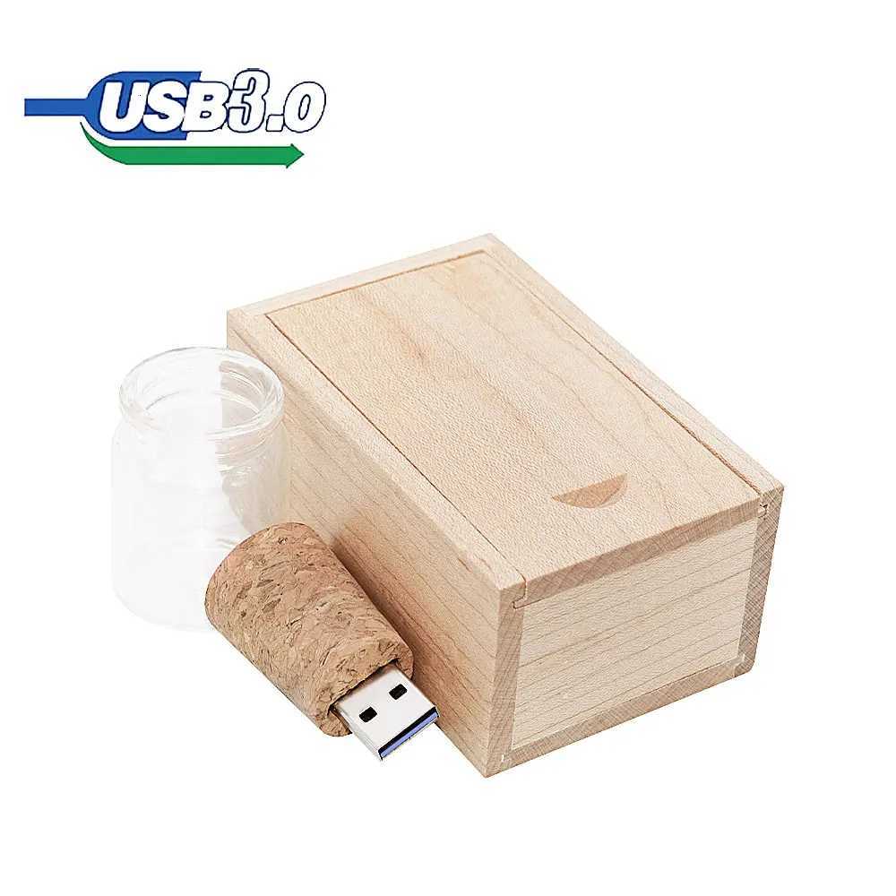 10pcs wood box ing bottle USB 30 flash drive 8GB 16GB 32GB 64GB memory stick drifting bottle U disk wedding gift C251209