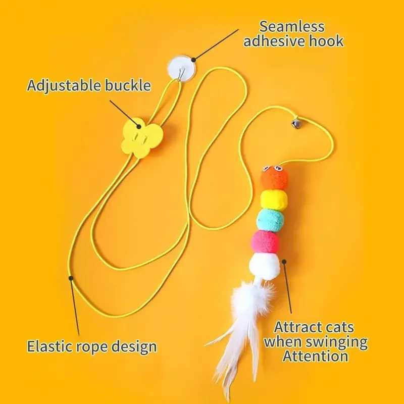 Hanging Door Bouncing Interactive Cat Toy Feather Stick Retractable Cat Teaser Wand Toy with Suction Cup Interactive Cat Toy M251209
