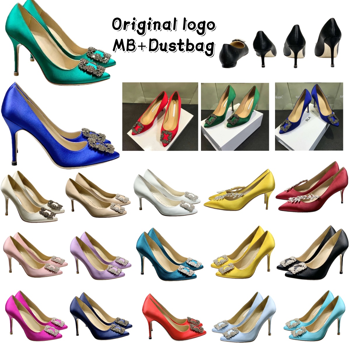 Heels Designer High Heels Women Sandals Summer Shoes Silk Genuine Leather Blue Black Diamond Pumps 6cm 8cm 10cm Thin Heel Pointed Toes Luxury Dress Shoes 34-43