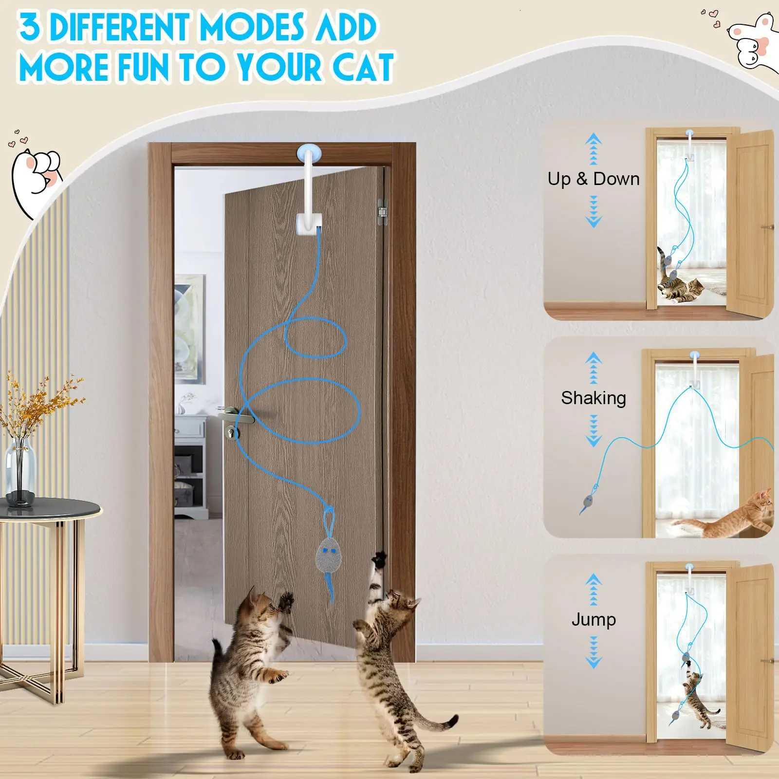 Door Hanging Auto-Rebound Cat Toy Retractable Kitten Teaser with 3 Catnip Mice Interactive Pet Play Toy for Indoor Cats - Whit M251209