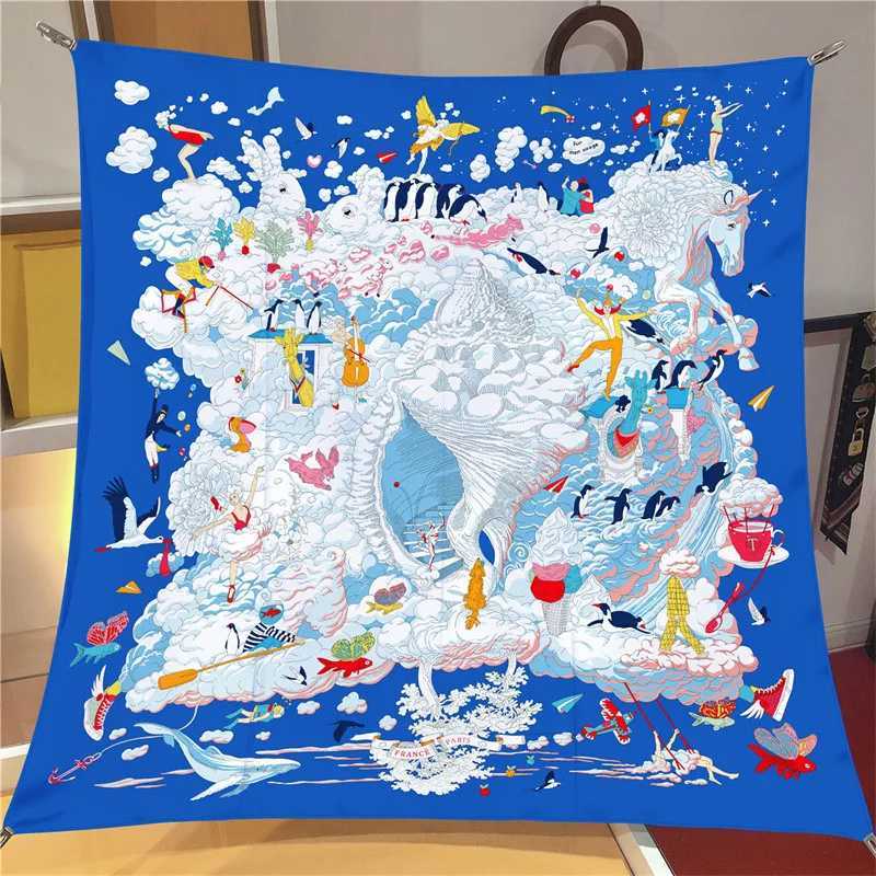 Luxury POBING Twill Silk Scarf Women Euro Horse Print Square Scarves Echarpes Foulards Femme Wraps Bandana Lxury Hijab Y251208