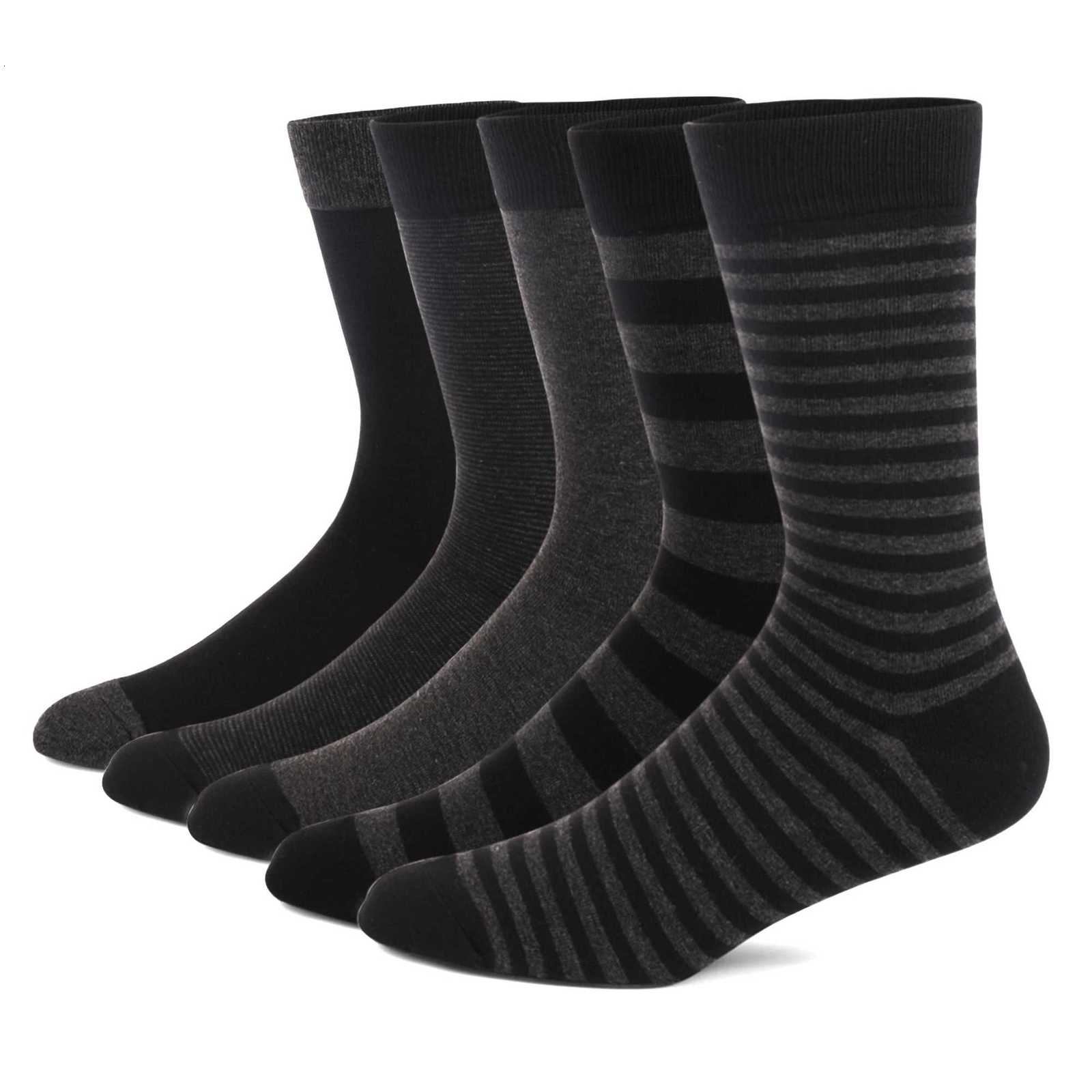 5 Pairs Mens Dress Socks stripe Plus SizeHigh Quality Combed Cotton Crew SocksBlack Cool Breathable Casual Socks for menT251209