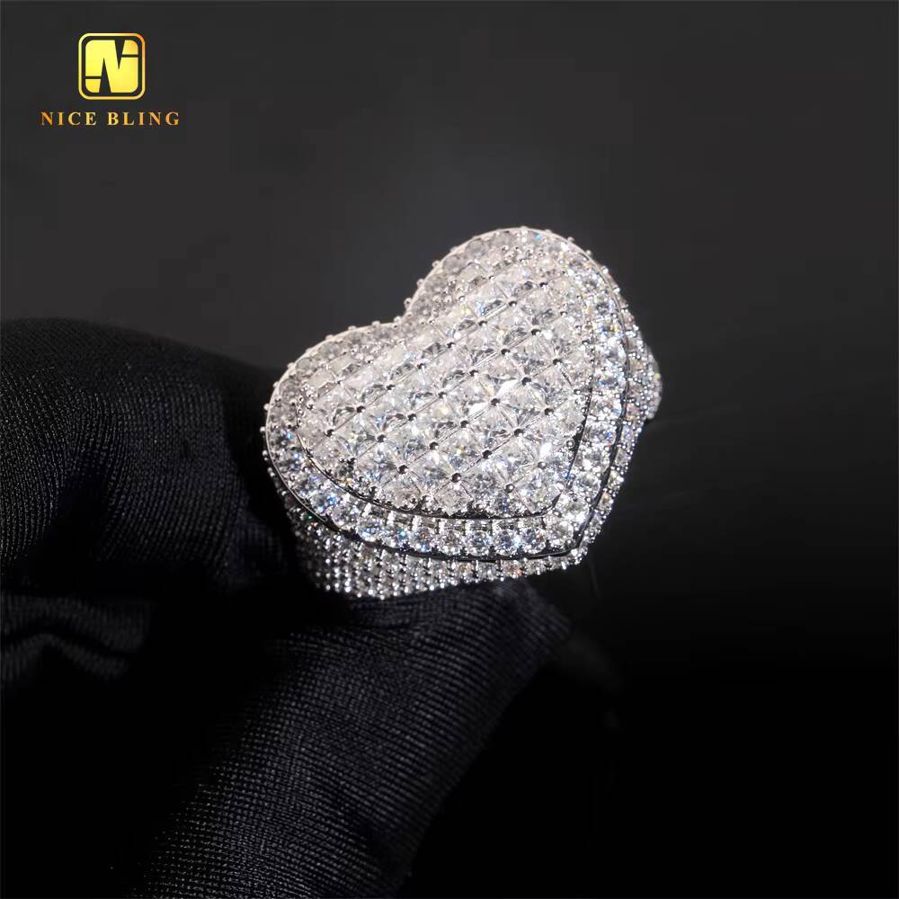 GRA Certificate Princess Cut Custom Hip Hop Rapper Ring VVS Moissanite Diamond Iced Out Jewelry 925 Silver Heart Shape Men Ring