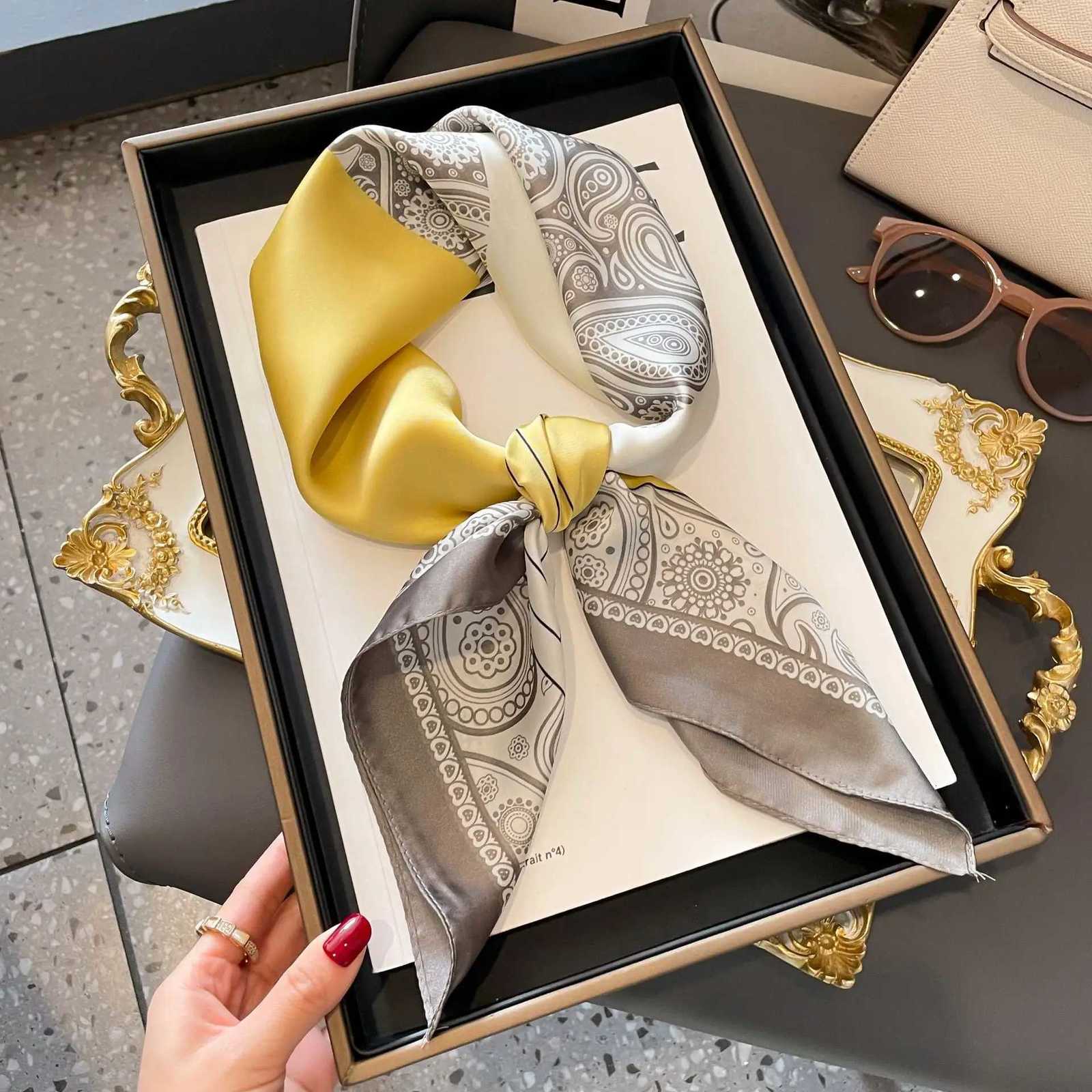 Luxury Luxury Design Silk Shawl Square Scarf For Women Satin Hijab Fashion Wraps Neckerchief Female Hair Bands Ribbon Headband Bandana Y251208