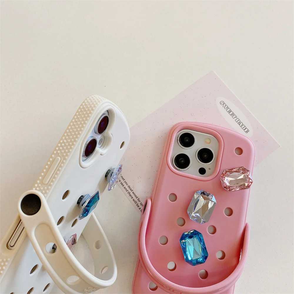 Luxury Gem Crocs DIY phone case soft cover for iPhone 13 Pro 11 12 Pro Max 14 15 plus 16 Pro 13 cover with wrist strap Cover C251209