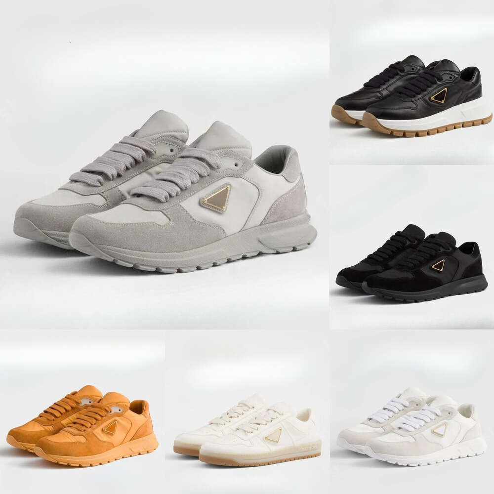 high-quality mesh beef cowhide splicing flat platform formal running sport trainer mens womens casual white triangle logo luxury Re-Nylon sneakers Designer shoe