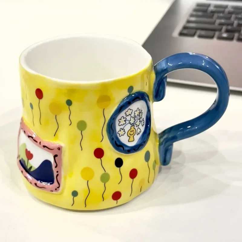 Light Luxury Hand-painted Coffee g Creative Breakfast Milk Ceramic gs Trendy Cute Couple Tea Cup Birthday Gift Kawaii Cup H251209