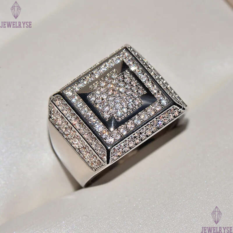 Mens Luxury Stunning Handmade Band Rings Fashion Jewelry 925 Sterling Silver Popular Round Cut White Topaz CZ Diamond Full Gemstones Hip Hop Men Weddi