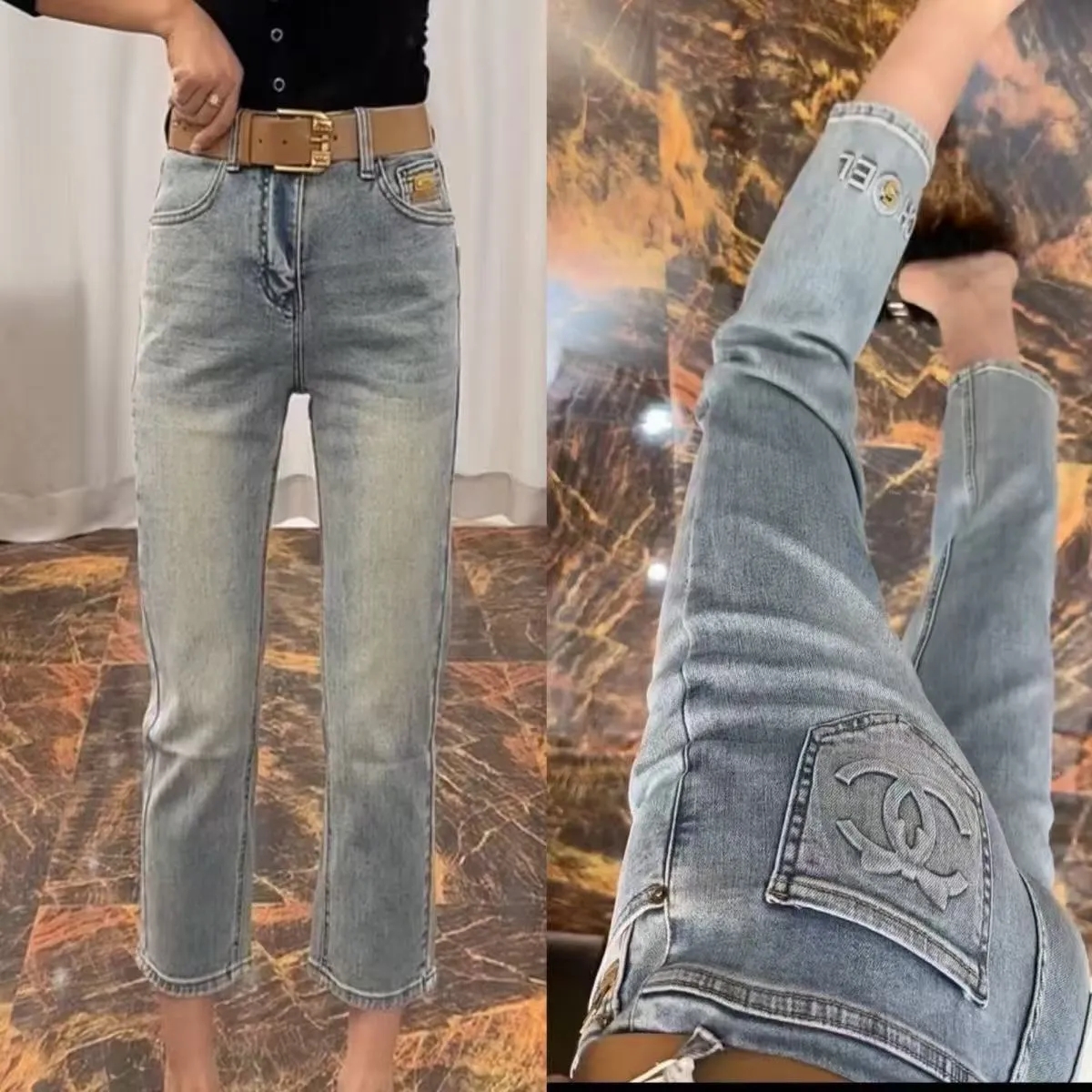 The designer's new spring and autumn large-sized 9-inch tube pants, high-waisted and fashionable skinny S---5XL jeans