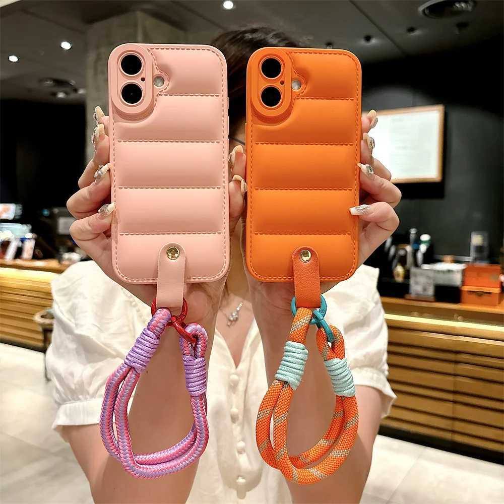 Luxury Hand Wrist Strap Case for iPhone 16 15 14 13 Pro Max 12 11 X Xr Xs 7 8 Plus SE Lanyard Solid Color Soft Cover C251209