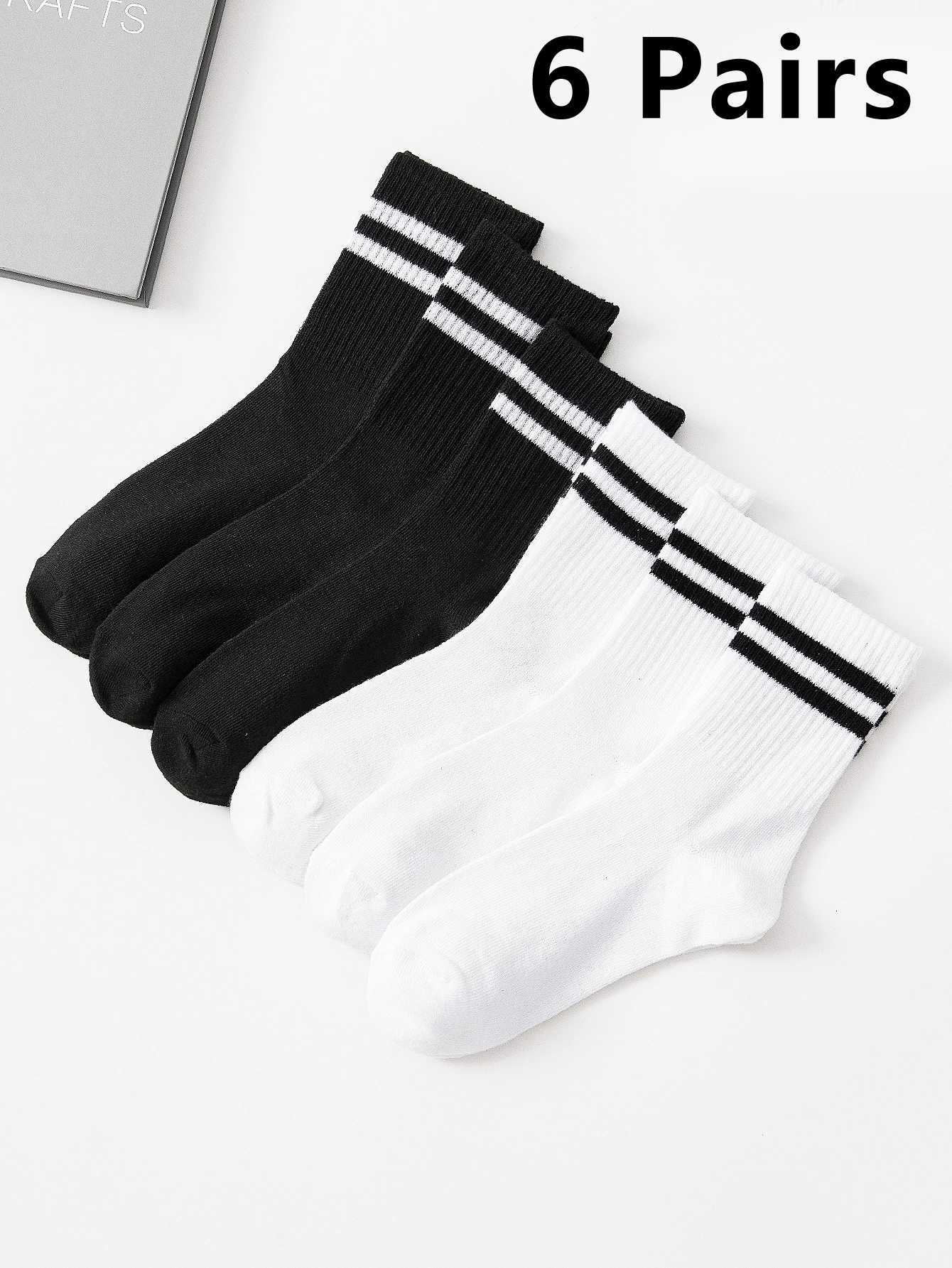 6 Pairs Popular Parallel Bars Socks Mens Business Sports Sweat-absorbing Breathable Spring Autumn Simple High-quality Boy SocksT251209