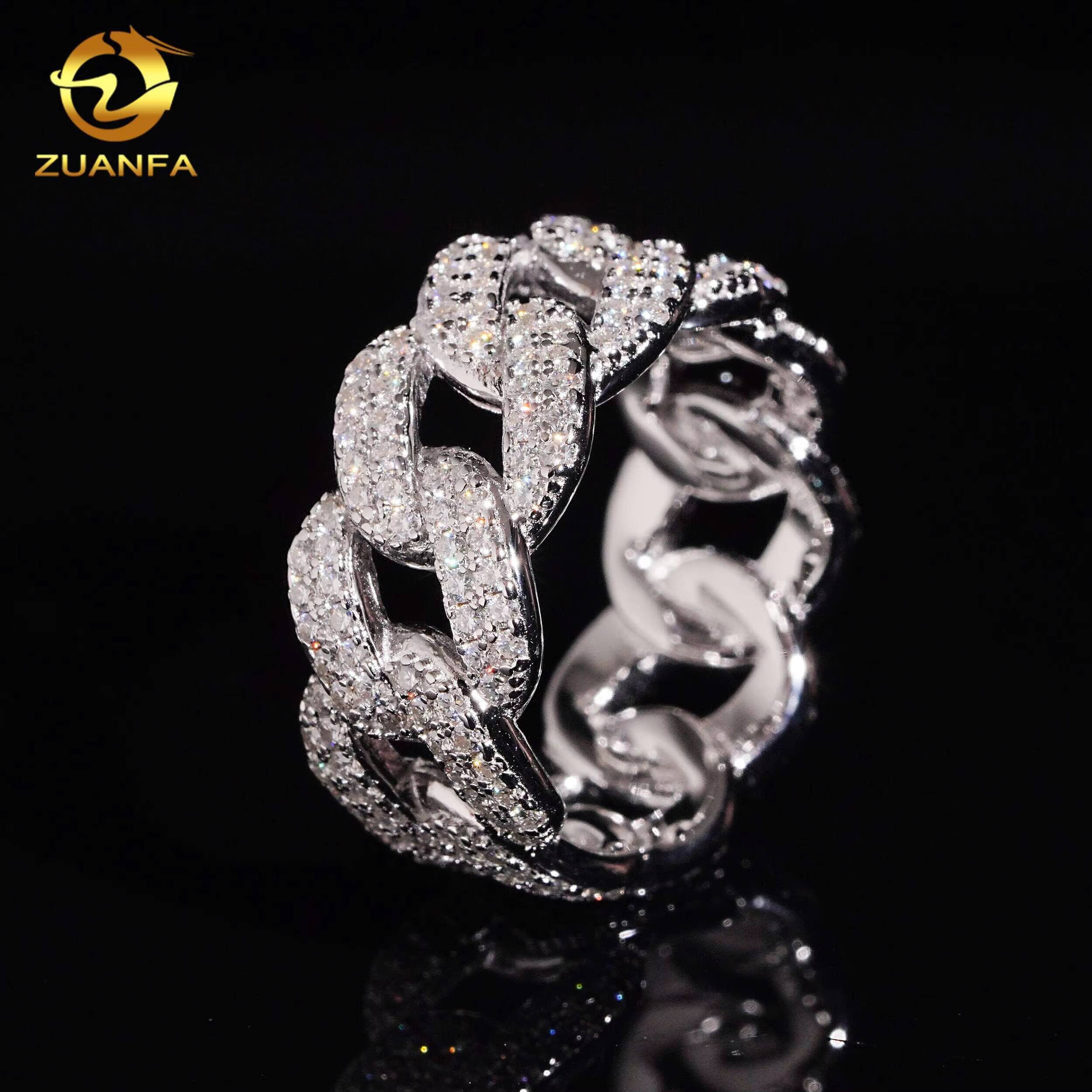 Ready to Ship Hip Hop Jewelry Moissanite Iced Out Ring 925 Sterling Silver Men Diamond Ring GRA Certified Moon Shape Cuban Ring