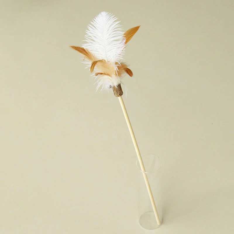 Wooden Stick Ostrich Wool Cat Teaser Wand Kitty Interactive Toys Kitten Funny Feather Colorful Rod Teaser Wand Pet Cat Supplies M251209