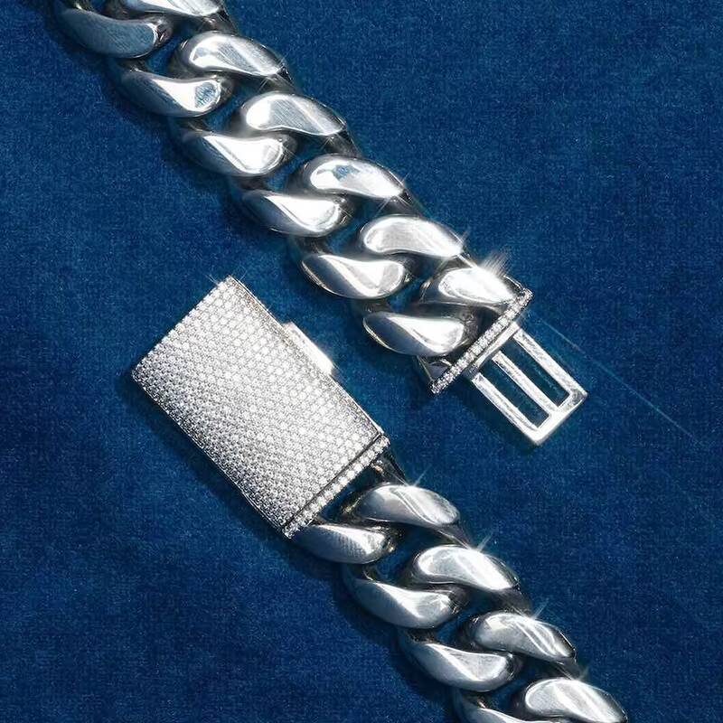 Hip Hop Italian 925 Silver Miami VVS Moissanite Cuban Link Chain GRA Box Lock 8mm 10mm 12mm 14mm 18mm Pass Diamond Tester