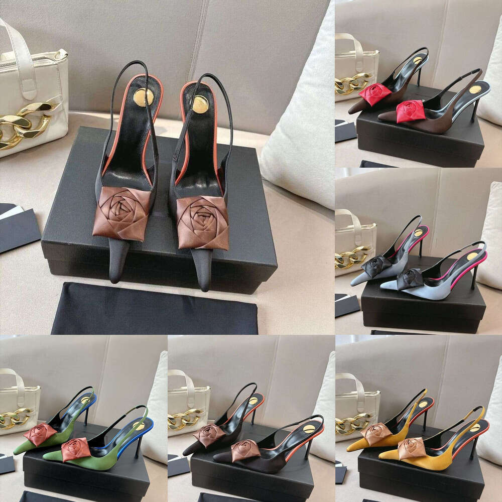 Luxury fashion Women's sexy dress Wedding Party Evening Shoes Designer shoe woman Rose Decor Backless Sandals Top Quality slingbacks Pointed High Stiletto Heels