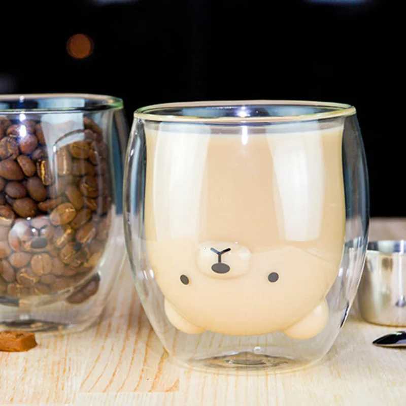 Double Cup Qute Coffee g Bear Cat Dog Transparent Cute Milk Ju Tea Drinking Cups Birthday Party Wine es H251209