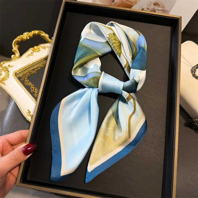 Luxury Luxury Floral Print Square Scarf Women Hijab Hair Bands Neckerchief Female Satin Shawl Ribbon Headband Fashion Wraps Bandana Y251208
