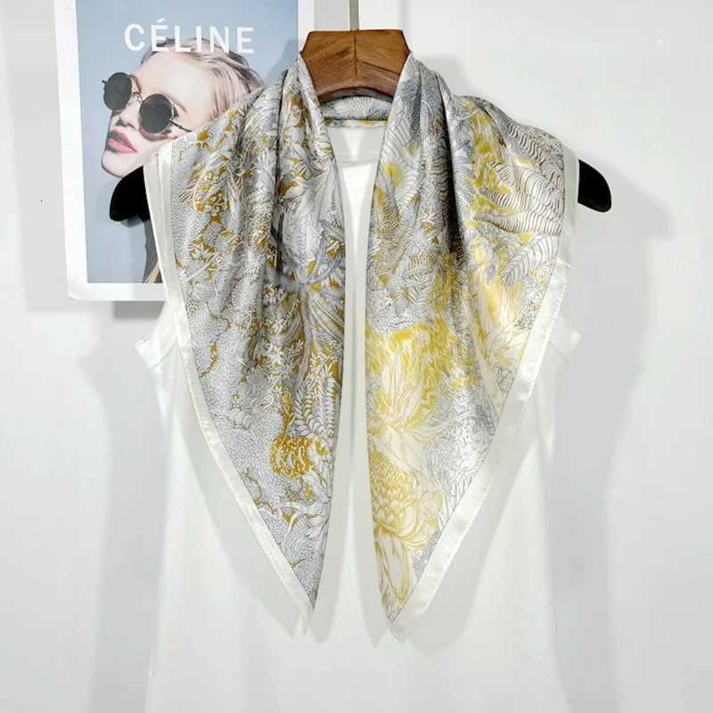 Luxury 68cm Retro Flower Print Scarf Womens Spring and Summer Thin Imitation Silk Scarf Fashion Versatile Headscarf Shawl Y251208