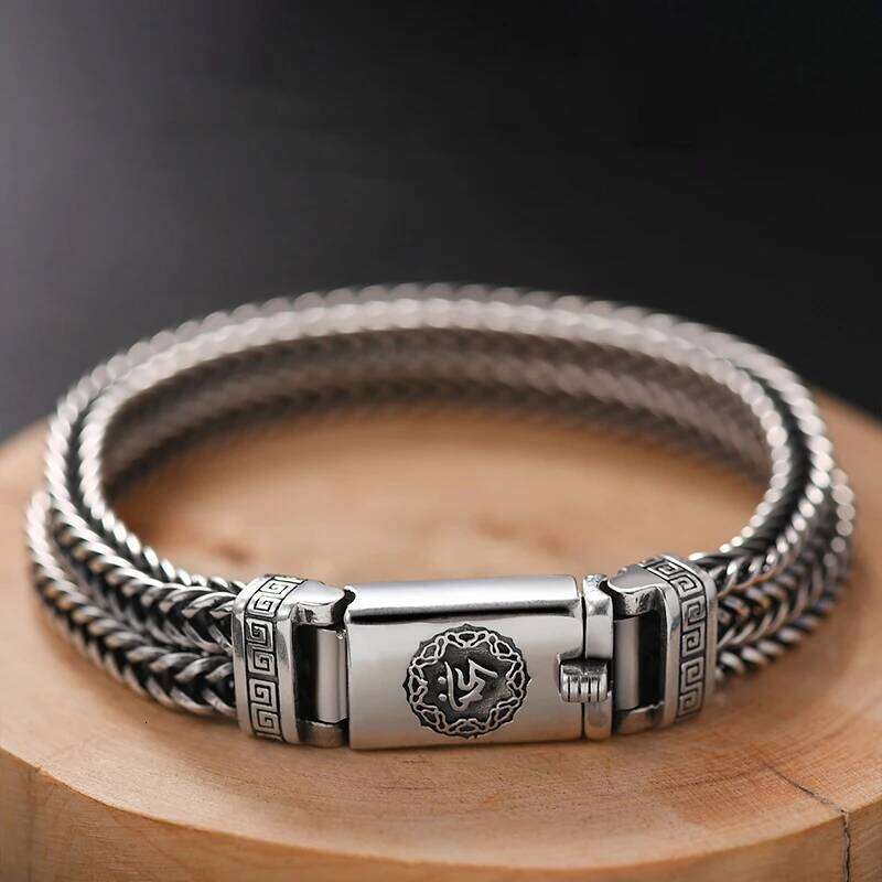 Factory Price 100% Real Solid S925 Silver Hand Woven Heavy Men's Fashion Retro Bracelet Personality Vintage Jewelry - view 3