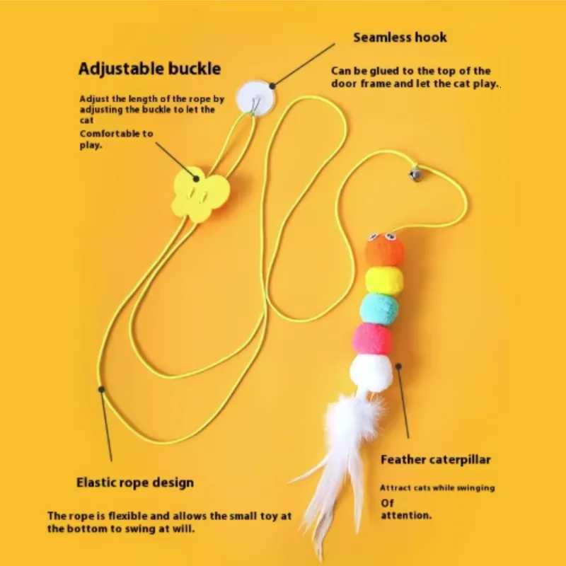 Interactive Elastic Funny Stick Kitten Toy Feather Bell Hanging Swing Kitten Teasing Accessories Long Rope Cat Supplies Pet M251209