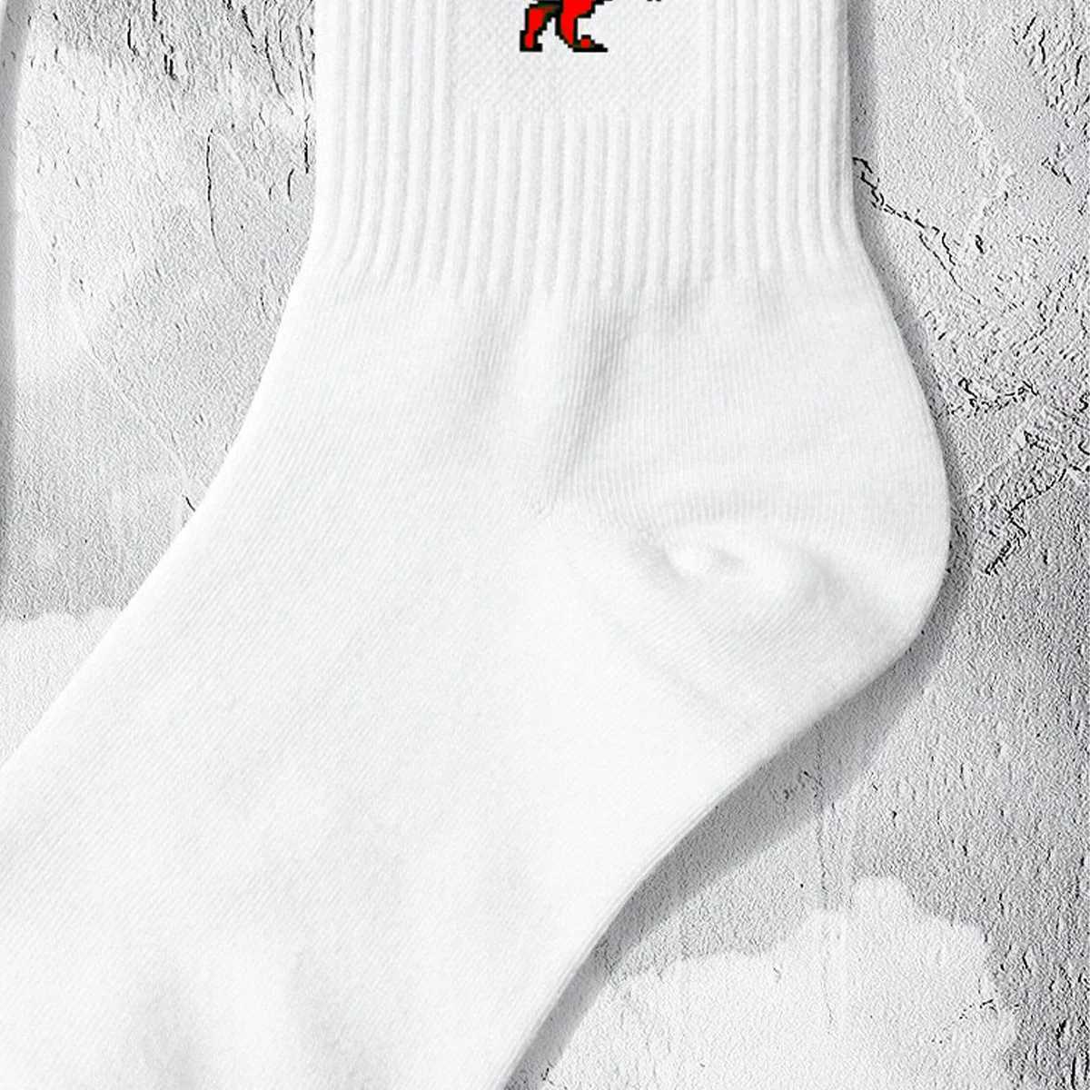 Multiple Pairs of Mens Crew Socks with Dinosaur Patterns White Unique Comfortable Breathable Moisture-WickingT251209