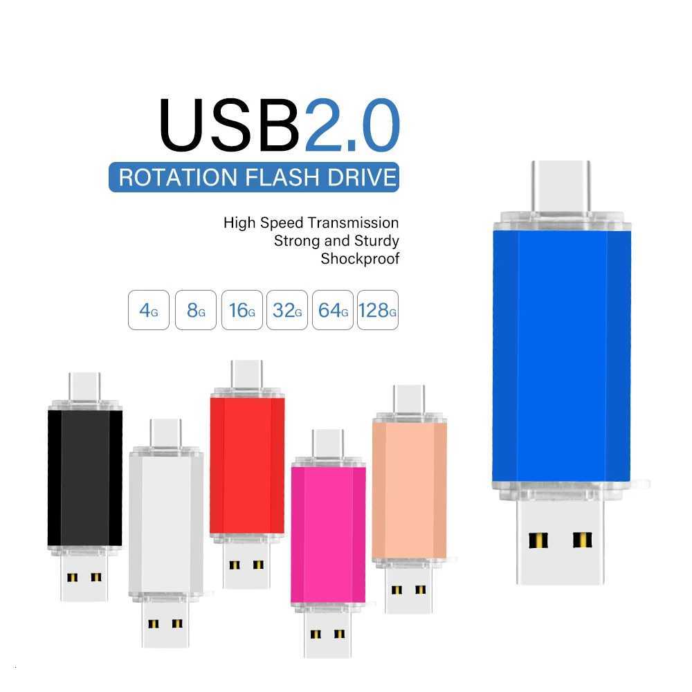 TYPE-C 2in1 USB 20 Flash Drives 128GB 64GB High Speed Pen Drive for Smart Phone Memory Stick 32GB 16GB Business Gift U Disk C251209