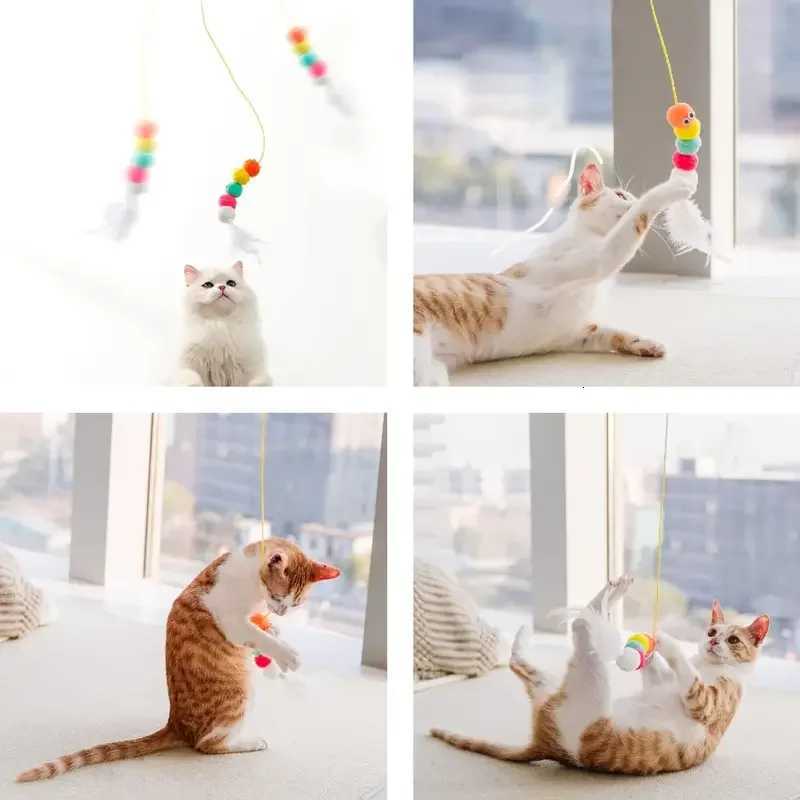 Hanging Door Bouncing Interactive Cat Toy Feather Stick Retractable Cat Teaser Wand Toy with Suction Cup Interactive Cat Toy M251209
