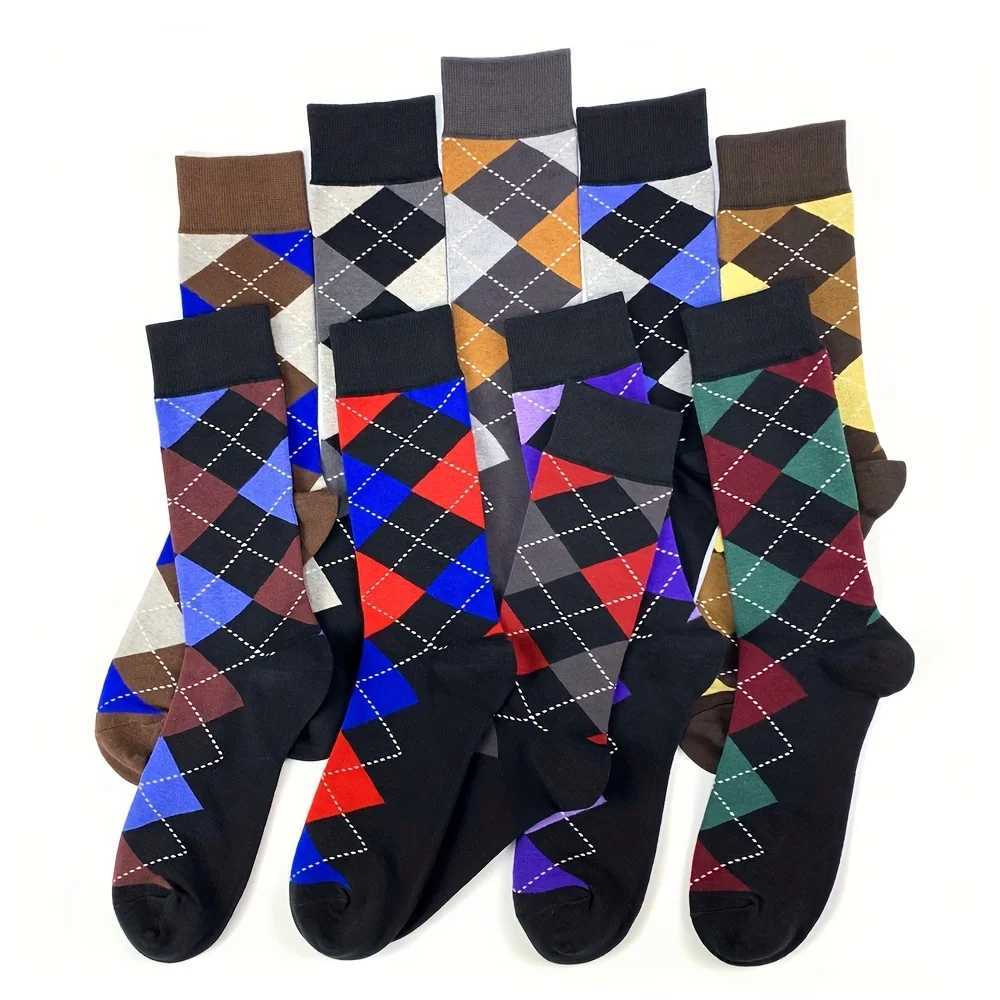 Brand Mens Socks Soft and breathable High Quality Cotton black Classic pattern Happy Gentleman Plus Size Mens dress SocksT251209