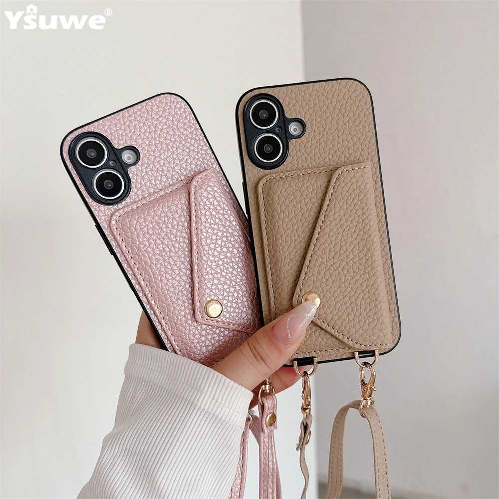 Crossbody Lanyard Necklace Strap Rope Leather Phone Case For iPhone 17 16 12 14 13 15 Pro Max XS 8 Plus Wallet Card Holder Cover C251209