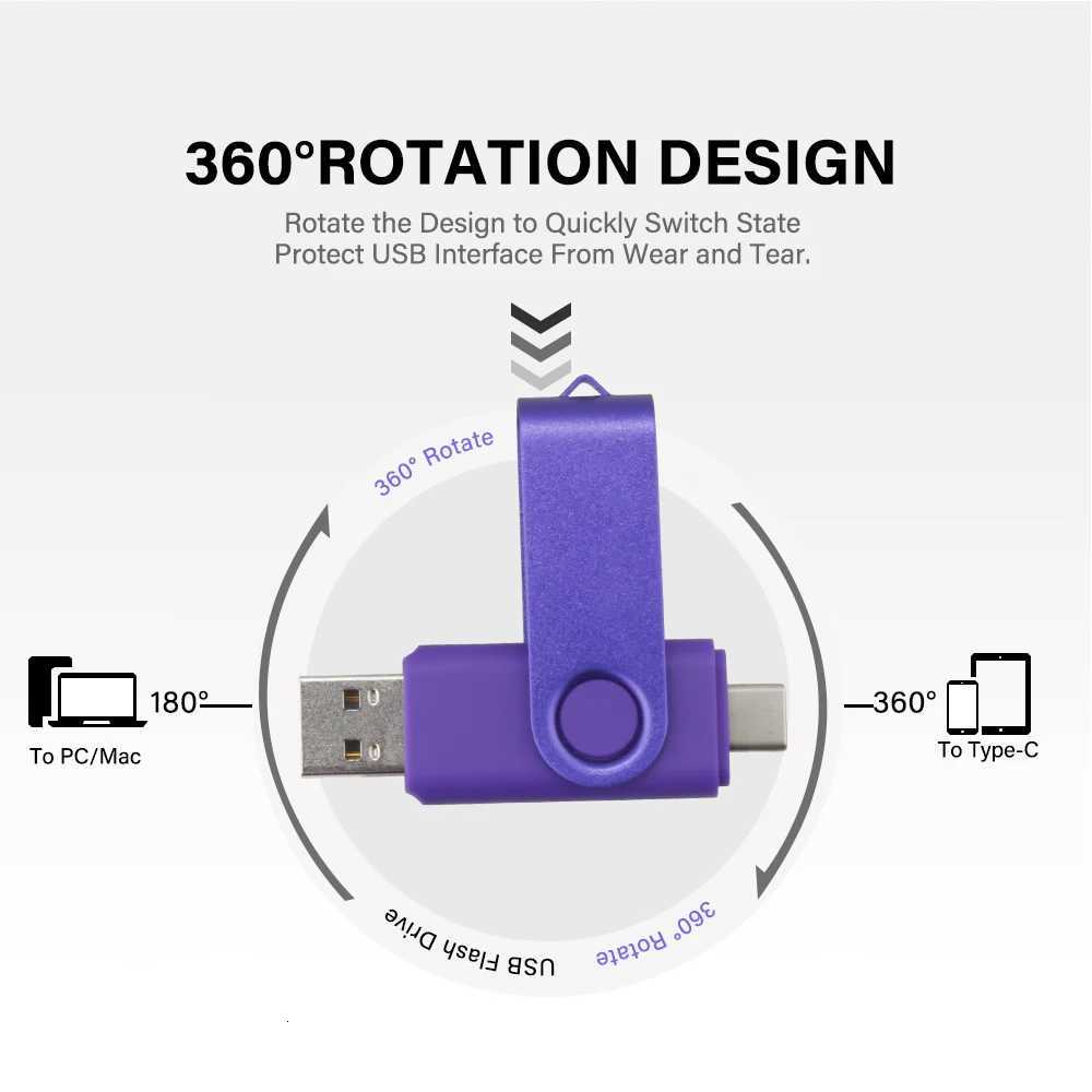 JASTER Type-C High speed USB 30 flash drive 2IN1 Rotate ly Pen Drive 128GB Mti-format Cpatible U Disk Real capacity C251209