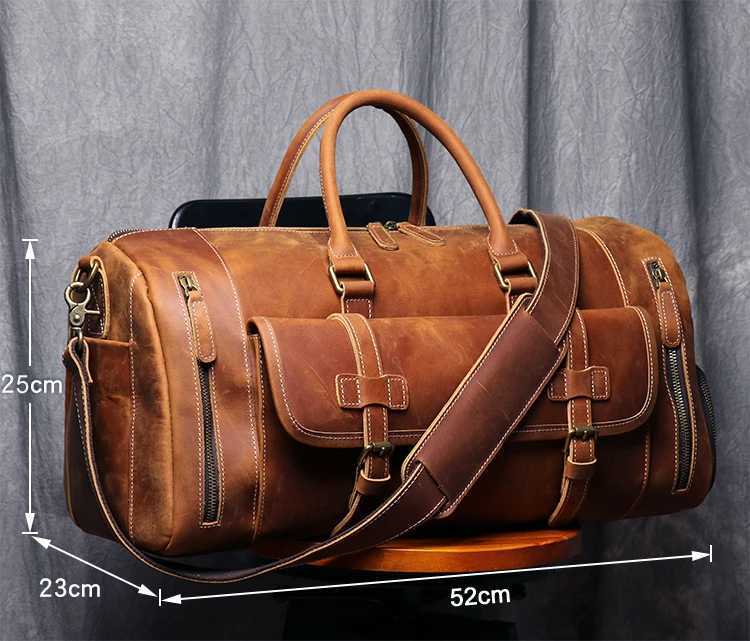 MUNUKI Vintage Crazy Horse Genuine Leather Travel bag Large Lage bag men Leather duffle bag Large Weekend Bag Tote Big Y251209