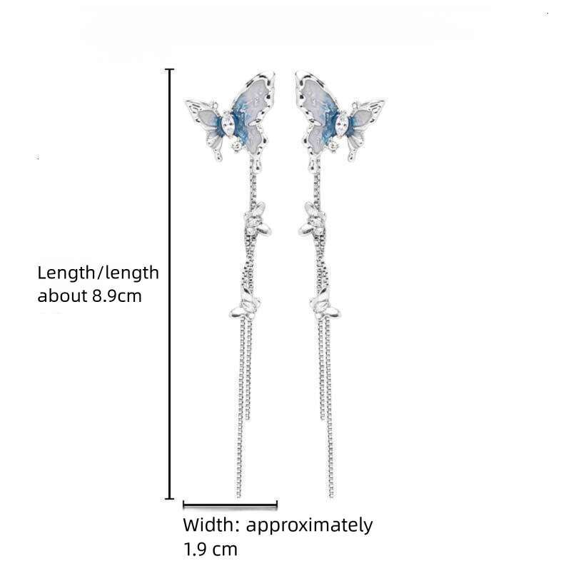 DHcollections Super Fairy Long Blue and White Oil Drop Butterfly Fashion Fresh Ins Style 925 High-end Retro Earrings for Women