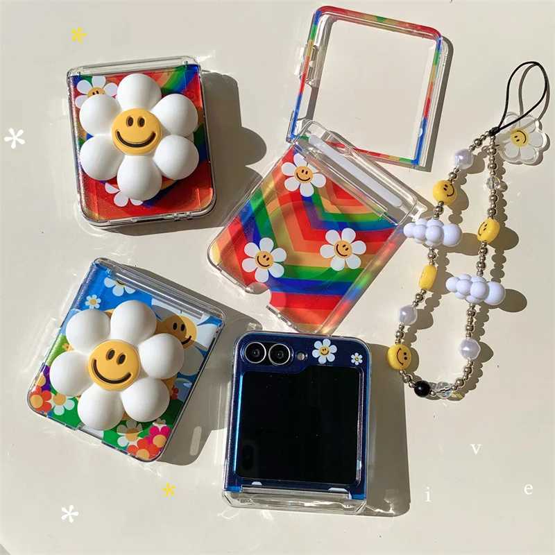 Cute Flower Holder Bracelet Phone Case For Galaxy Z Flip 7 FE 6 5 4 3 Insert Cards Magnetic Wireless Charge Case C251209