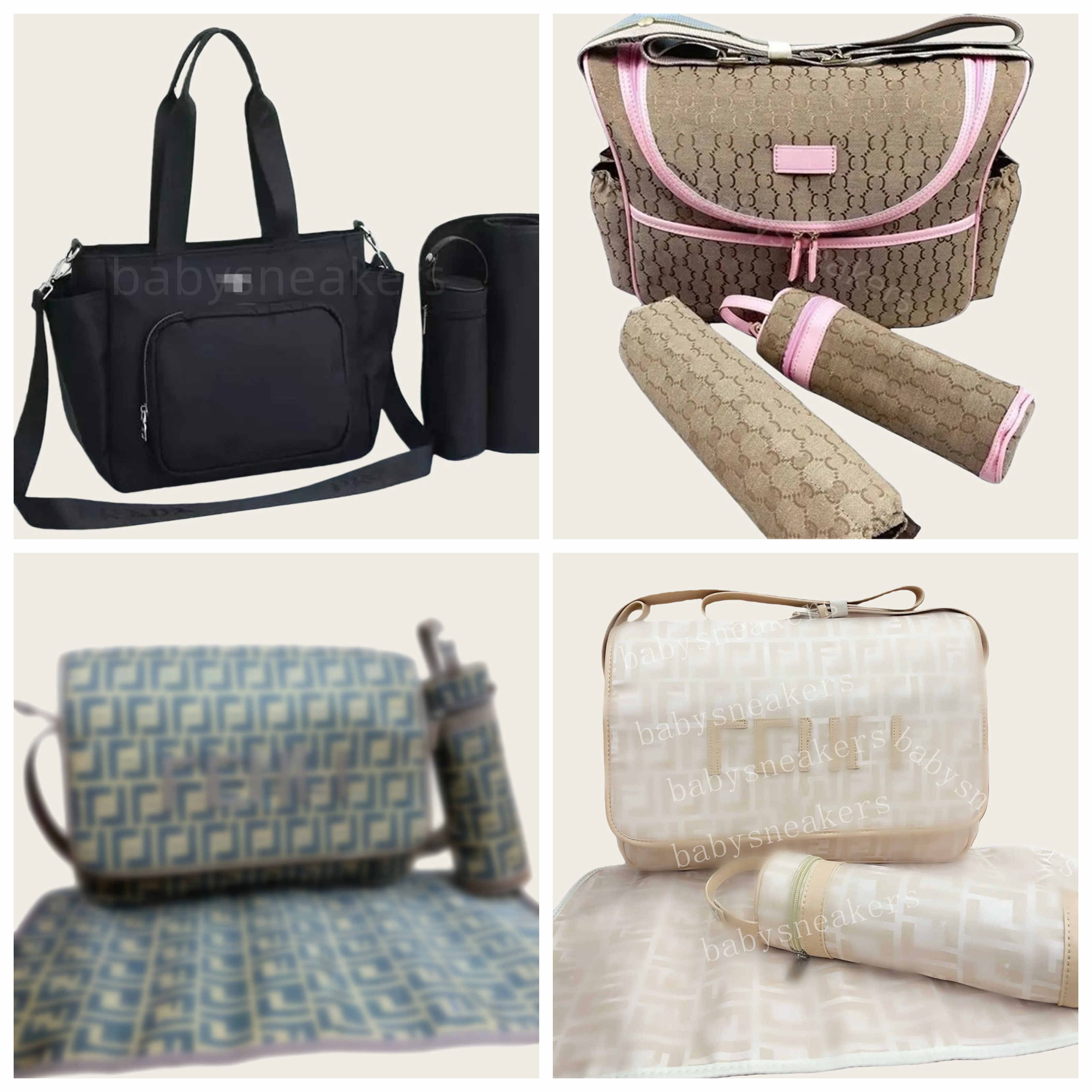 Designer diaper Waterproof Mom Bag 3 set Diaper bag Baby Zipper Brown plaid print