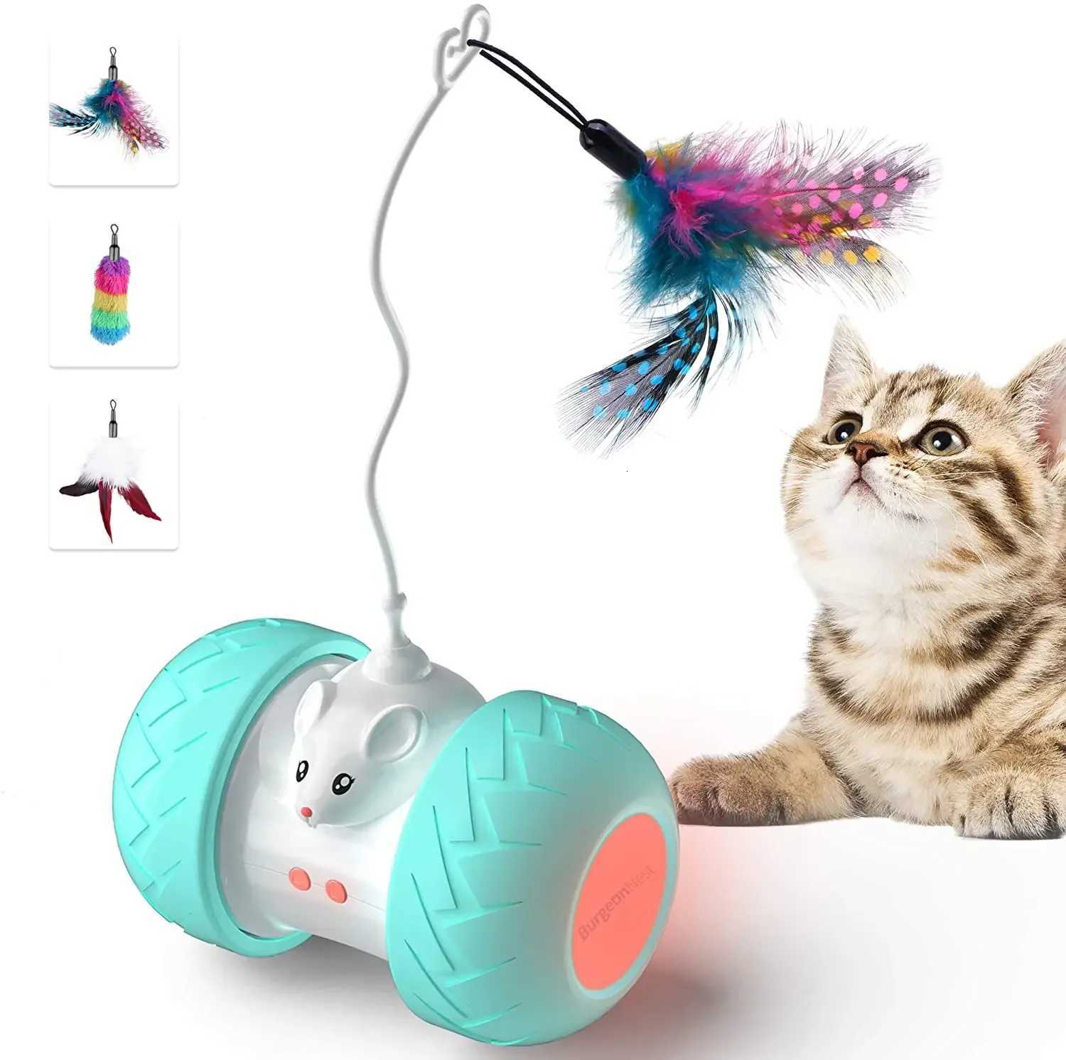 Interactive Cat Toys for Indoor Cats Automatic Kitten Toys Electronic with Mouse and 3 Feathers for Cats to Play Alone Exercise M251209