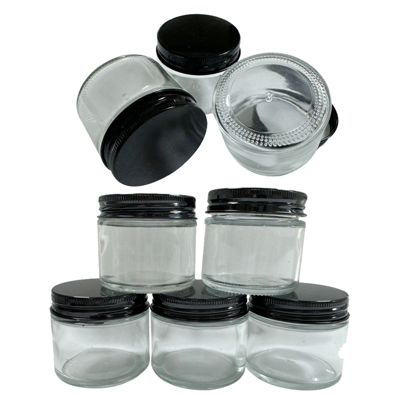 Custom Made Glass Jar Container Kitchen Storage 60ML Jars Food Storage Containers OEM Clear Glass Bottle Empty Bottles Black Aluminum Covers