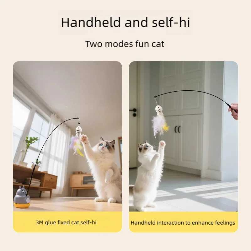 1PC Pet small cat fishing and cat teasing stick 360 degree rotation with feather bells and steel wire cat teasing stick M251209