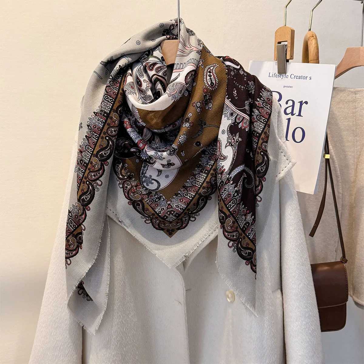 Luxury Autumn Winter Versatile Cashew Cotton Linen Large Square Scarf For Women Luxury Style Outerwear Decoration Windproof Shawl New Y251208