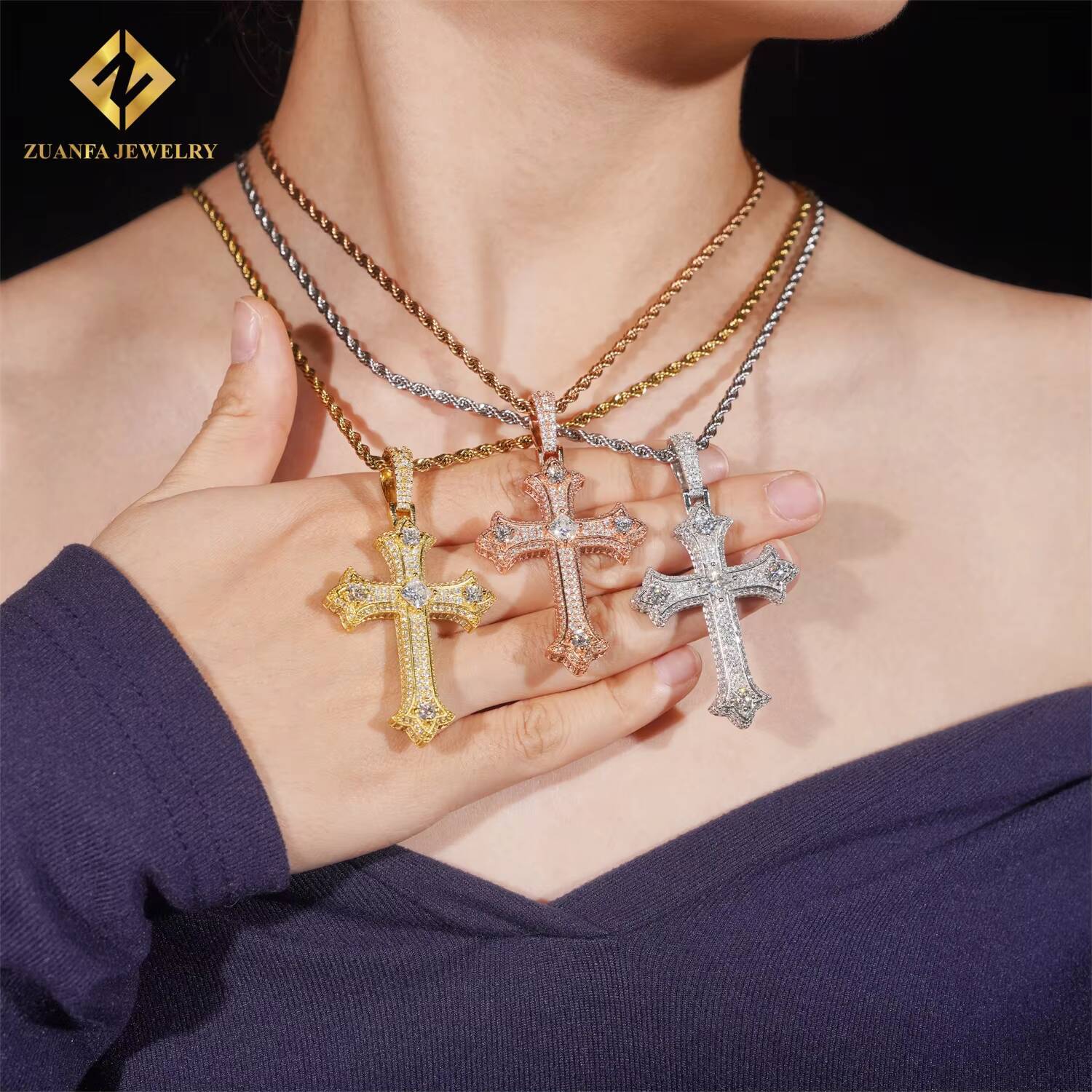 Hip Hop Fashion Jewelry 925 Silver VVS D Moissanite Pendant Men Women Charms Iced Out Shining Moissanite Diamond Cross Pendant