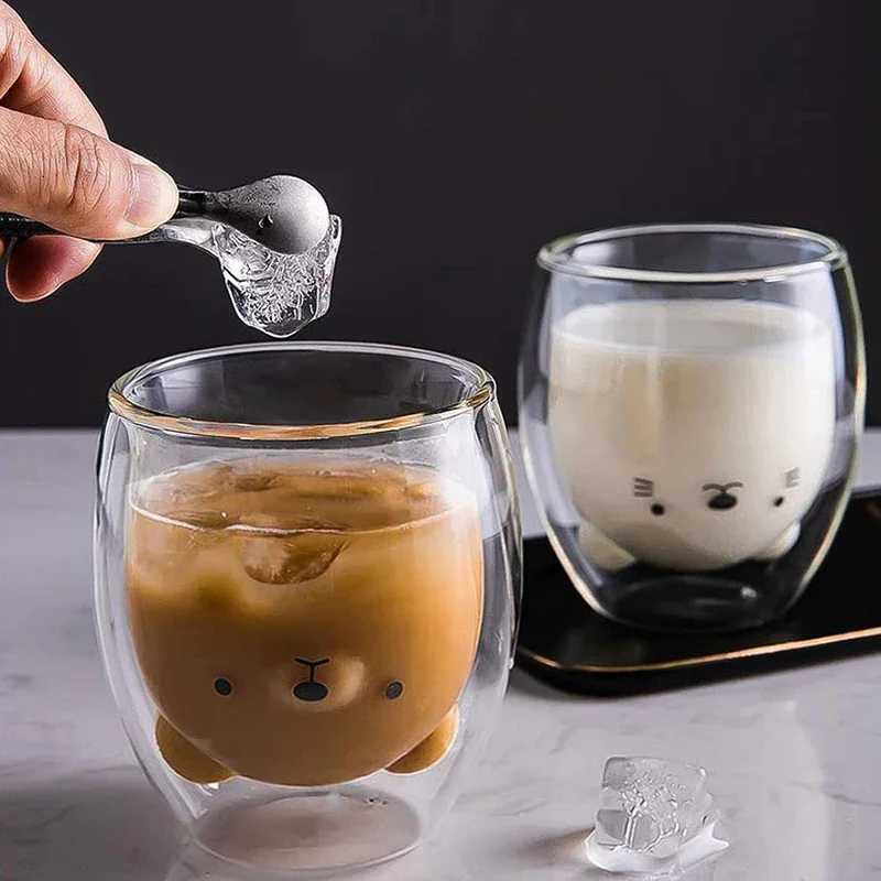 Double Coffee g Coffee Cup Cartoon Cute Bear Cat Duck Cup Anti-Scalding Breakfast Milk Lemon Ju Cups Drinkware H251209