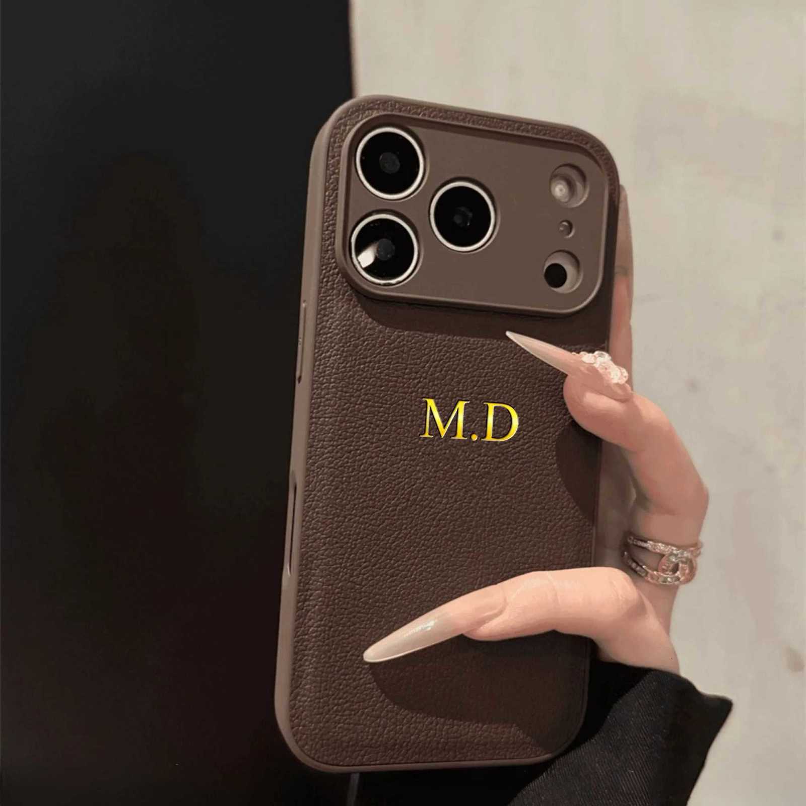 luxury Personali Custi Name Phone Case For iPhone 17 16 15 14 13 Pro Max Plus Air Gold 3D Hot Foil Stamping Faux Leather Cover C251209