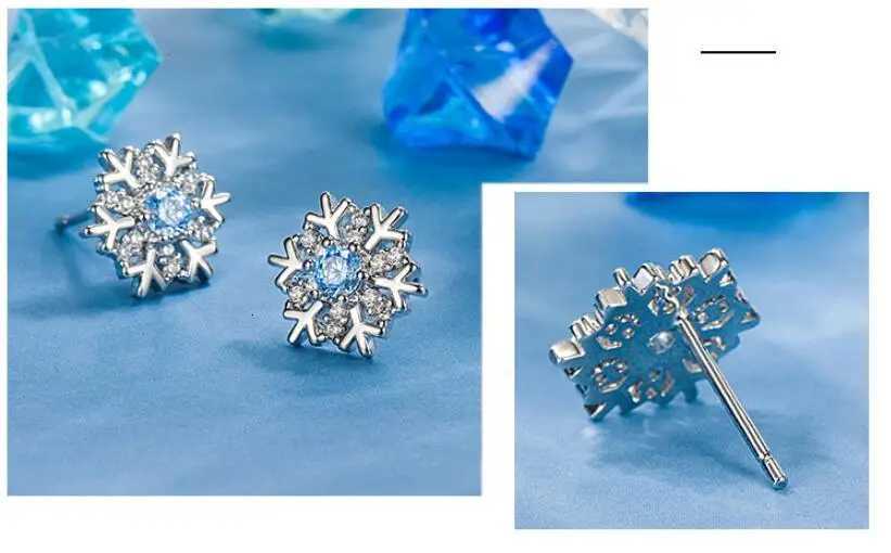 925 Sterling Silver Blue Zircon Snowflake Earrings For Womens Charm Jewelry Christmas Gift K251209 H260202