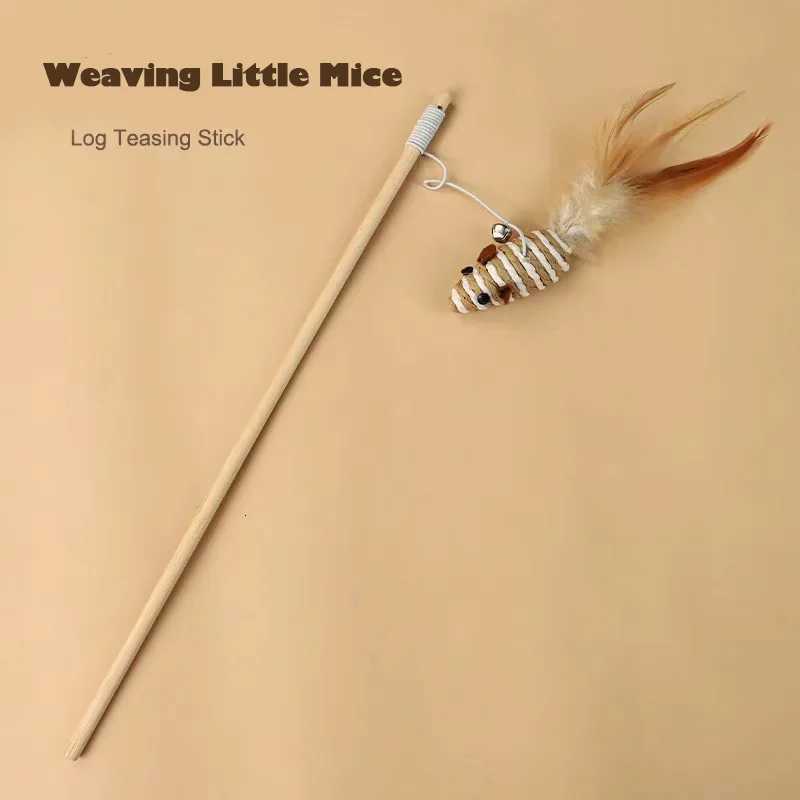 Cat Toys Linen Mouse Wooden Pole Cat Teasing Sticks Handheld Pole Wear Resistant Cats Relieve Boredom Pet Supplies Bite Resistan M251209