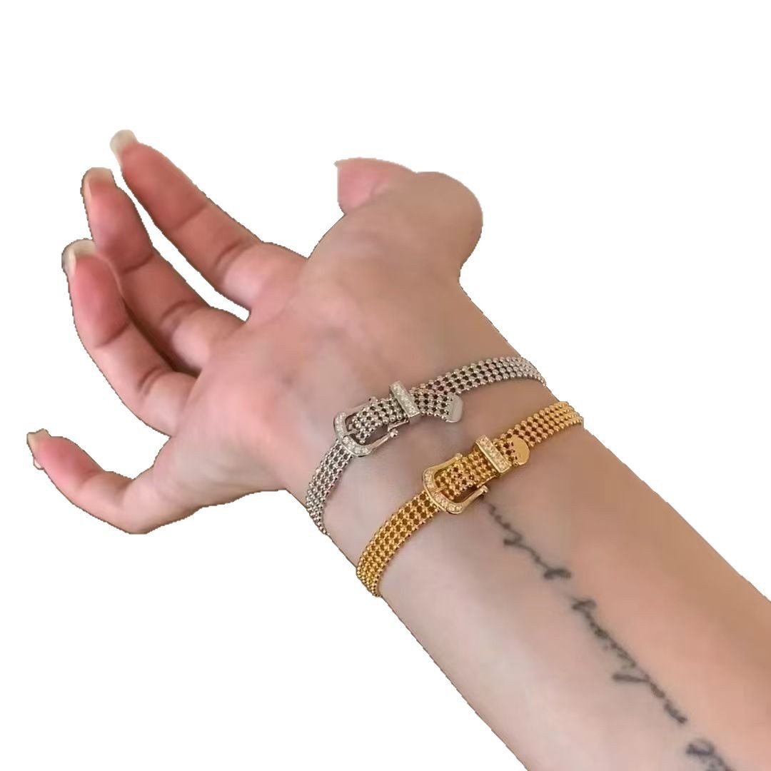 14K Real Gold Plated Zircon Horseshoe Clasp Bracelet Light Luxury High-end Feel Vintage Fashionable Versatile Jewelry - view 7