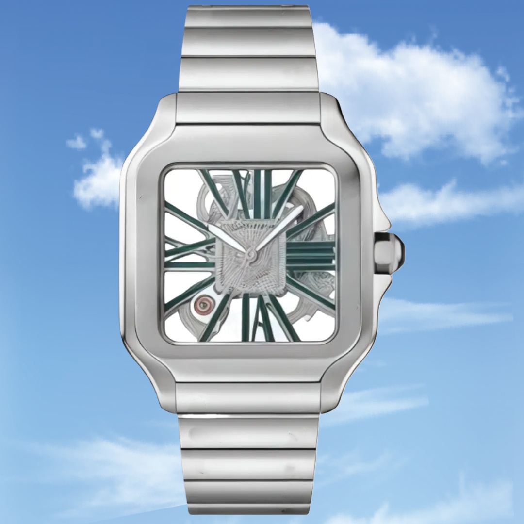 Luxury Men Watch Square Skeleton39MM Quartz Watch Full Stainless Steel Casual Business Men Mechanical Automatic Watch 40MM Square Dial Designer Fashion Watch