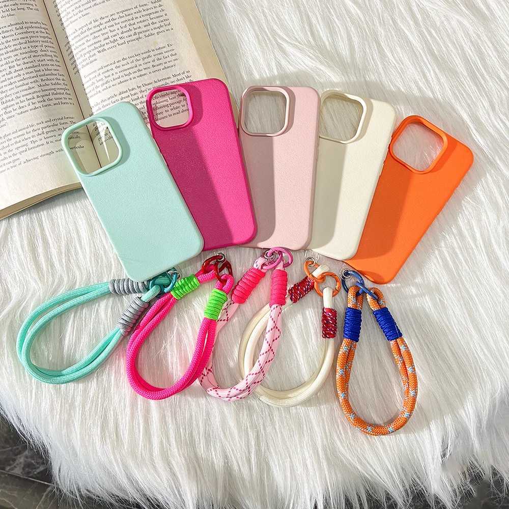 Cute Candy Leather Texture With Wrist Strap Case For iPhone 17 Air 16 15 14 11 12 13 16 Pro Max 16 Plus Solid Color Soft Cover C251209